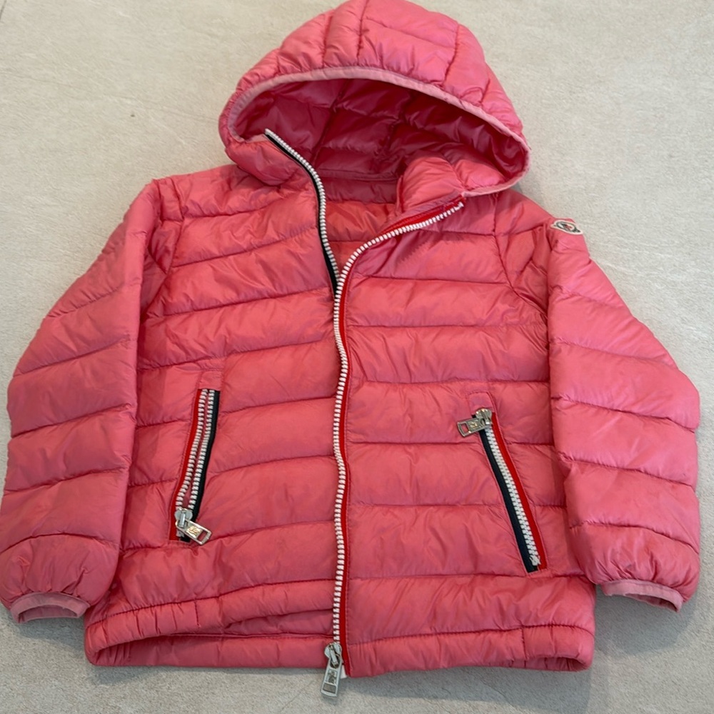 Moncler Kids Coral Pink Quilted Hooded Puffer Jacket